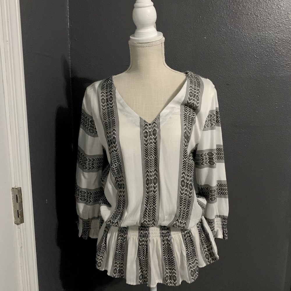 Black and White V Neck Stripe Blouse